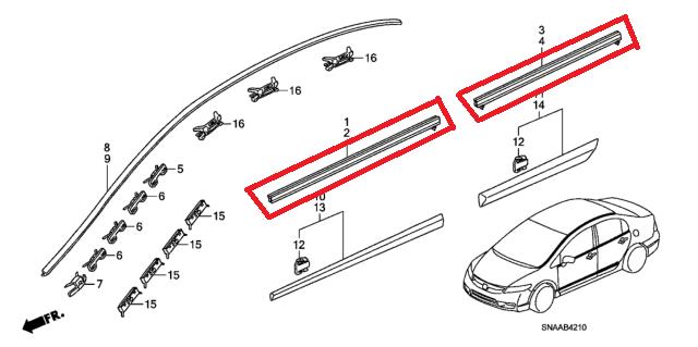 Civic FD6 06- Ön Kapı Cam Sıyırıcı Dış Fitili Sağ 72410SNAA01