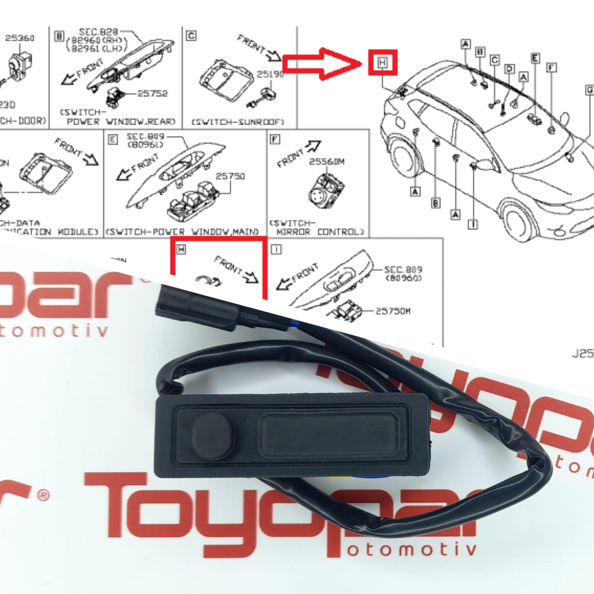 Qashqai / XTrail 2014-2016 Bagaj Açma Düğmesi / Butonu 253804EA1A